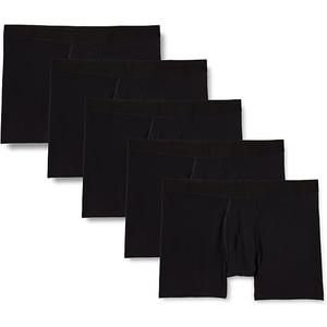 Amazon Essentials Men's Cotton Jersey Boxer Briefs, 5Pack, Black, Medium