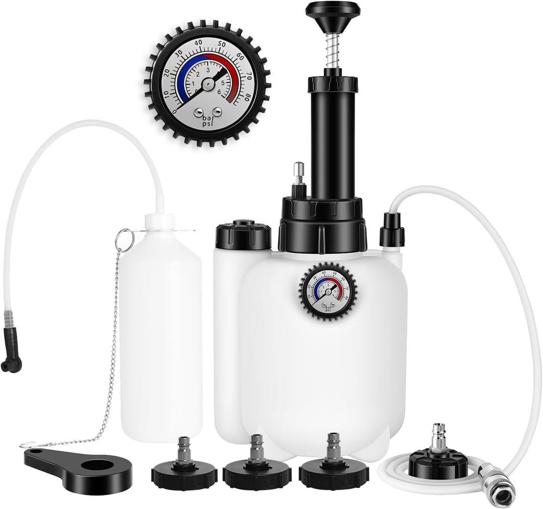 3L Brake Bleeder Kit, Brake Bleeder Vacuum Pump Kit with 1L Brake Bleeder Bottle and 4 Master Cylinder Adapters, Brake Fluid Bleeder Kit Suitable for Most Brake Master Cylinder Reservoirs