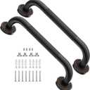 2 Pack 12 Inch Anti Slip Shower Grab Bar Oil Rubbed Black Bronze, ZUEXT Antique Brass Bathroom Grab Bar, Knurled Bath Balance Bar, Safety Handrail Support, Handicap Elderly Senior Assist Bath Handle