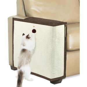 Upgraded Cat Scratch Furniture Protector,Cat Scratch Sofa Arm Sheild with 27.6L*19.6W Natural Sisal and Scratch Ball for Protecting Couch Sofa Chair Furniture (Brown/Right Handed)