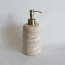 Natural Marble Vintage Stone Refillable Bathroom Liquid Dispenser 165ml Lotions Soap Container Stainless Steel Pump Head (Beige Travertine)