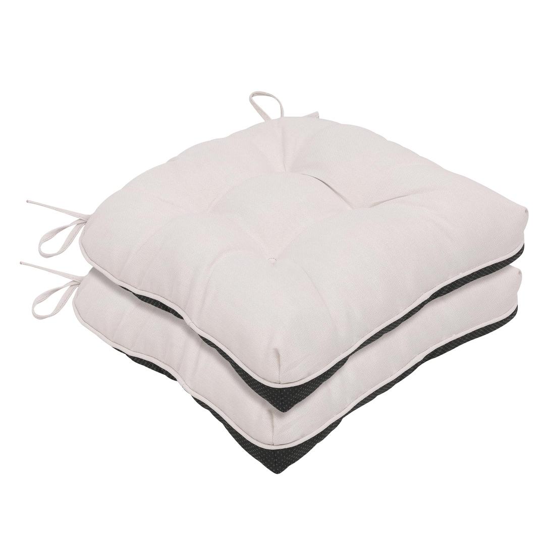 RACE LEAF Indoor Chair Cushions 2 Pack, Tufted Memory Foam Dining Room Chair Pads with Ties and Non-Slip Backing, Kitchen Seat Cushions 15.5" X 15.5" Light Gray