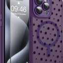 Magnetic for iPhone 15 Pro Max Case with Screen Protector [Compatible with MagSafe] Pretty Polka Dot Pattern Design, Shockproof Slim Cover for Women Girls, Dark Purple