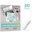 Koala Printable Vinyl Sticker Paper for Inkjet Printer - 50 Sheets Matte White Waterproof Sticker Printer Paper, 8.5x11 Inch, Work with Cutting Machine