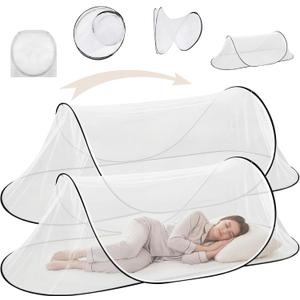 2 Pcs Large Pop Up Mosquito Net for Bed 78 * 31 * 22 Inch Portable Foldable Mosquito Netting for Camping Outdoor Indoor Travel Patio Bug Net Mesh Tent Canopy for Adults Bedroom, White