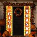 Give Thanks Hanging Banner Porch Sign with LED String Light Fall Pumpkin Maple Leaf Thanksgiving Banner Give Thanks Outdoor Banner for Indoor Outdoor Wall Door Party Decorations, 71 x 12 inch