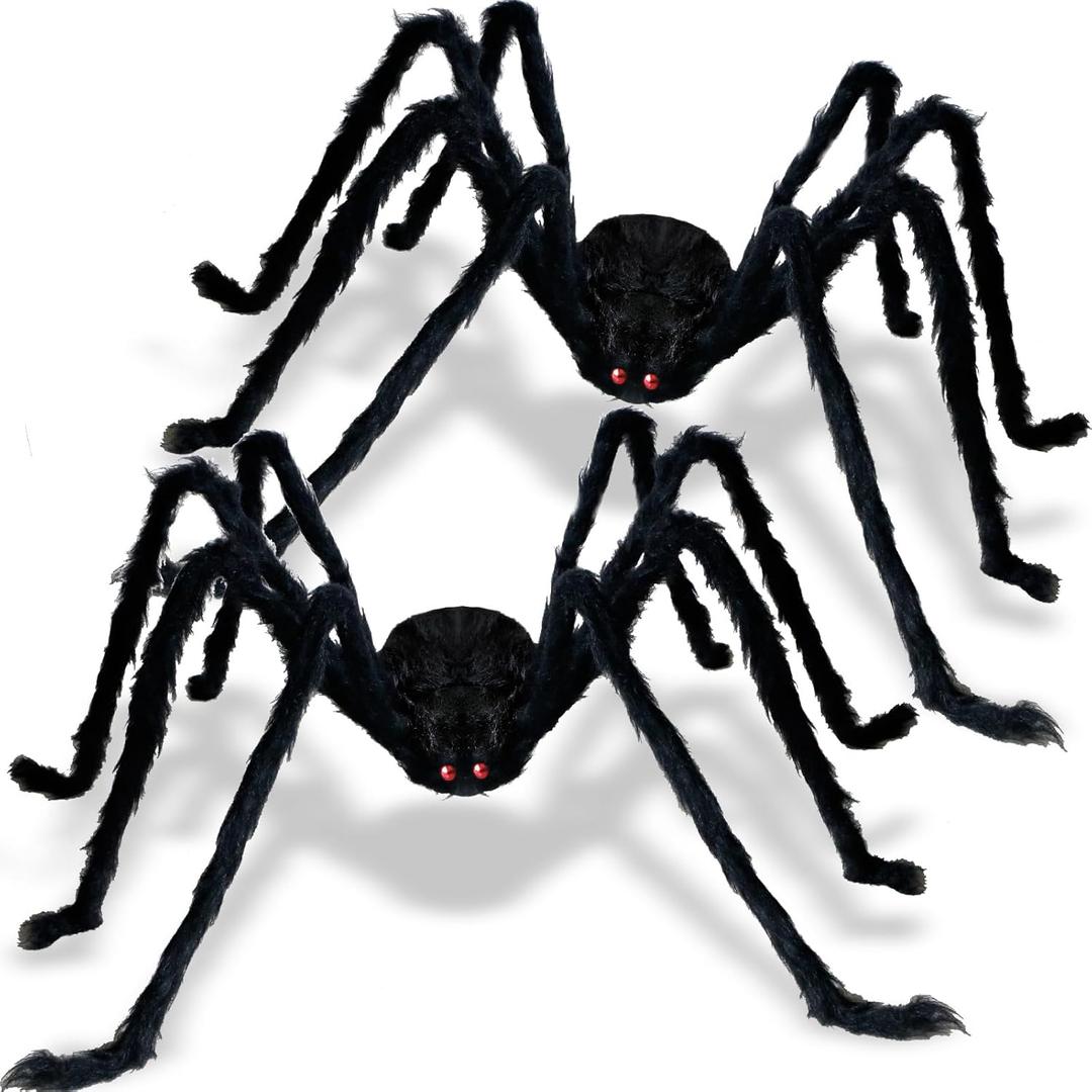 ZMCINER Halloween Spiders Large Outdoor Big Spider Decorations Realistic Scary Hairy Halloween Decor (2 Pack 59 Inch)