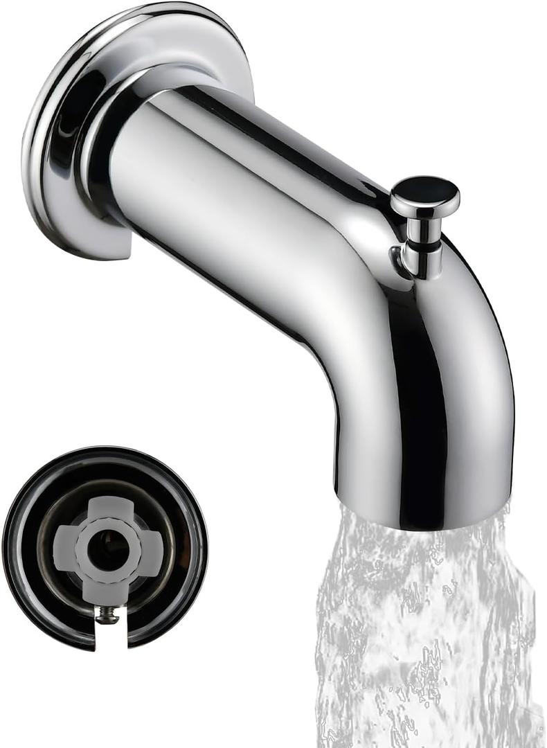 Slip-On Extra Long Tub Spout with Diverter, 1/2 Inch Slip Fit Connection, Chrome Plated