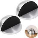 Self Adhesive Door Stoppers, Stainless Steel No Drill Rubber Floor Door Stop, Half Dome Adhesive Wall Protector for Bedroom Living Room Bathroom Office (2, Bright)