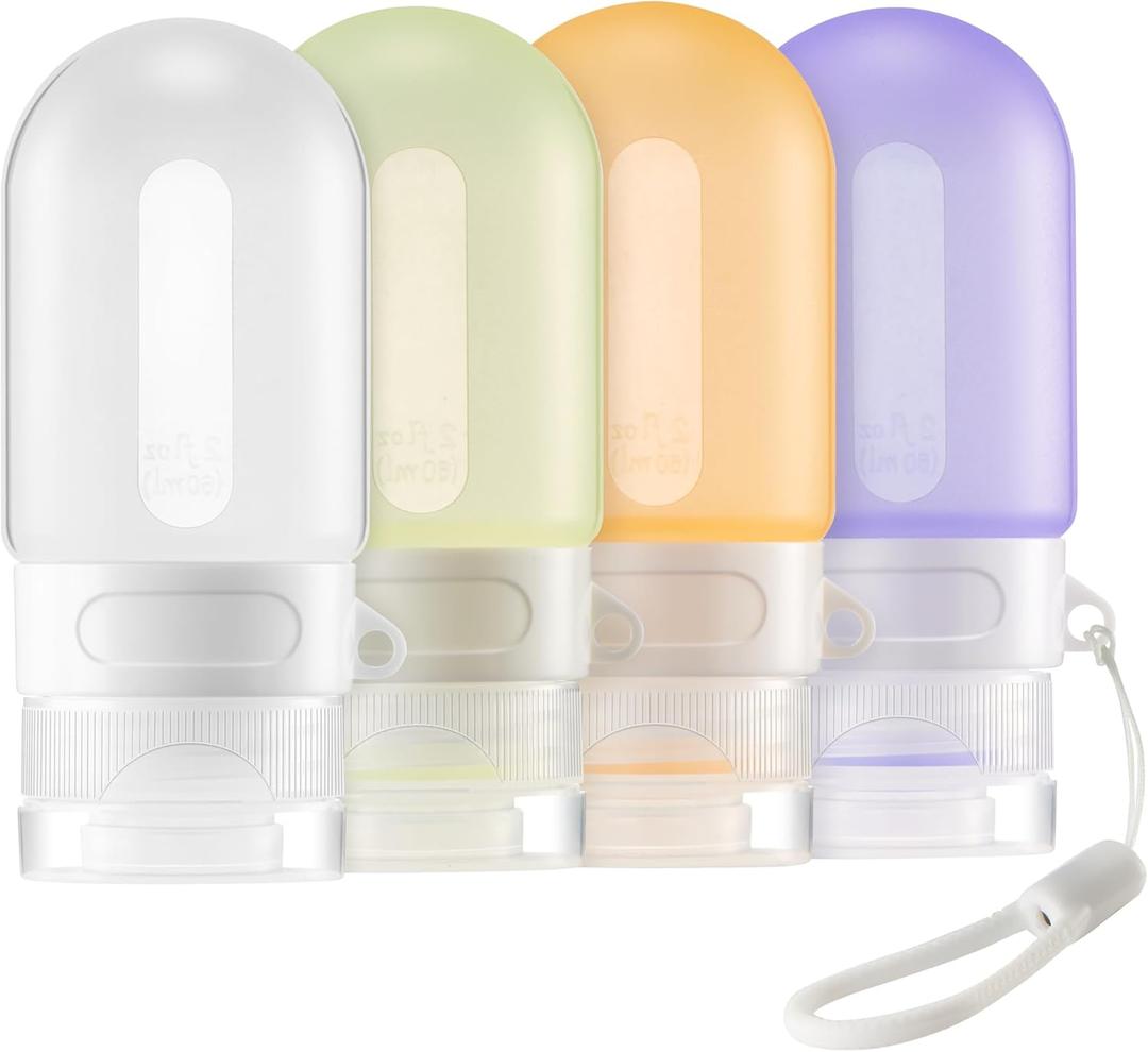2 x Silicone Clear Travel Bottles for Toiletries,Leak Proof Squeezable Travel Size Containers,TSA-compliant Travel Essentials,2oz,4 Pcs,purple