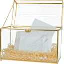 Glass Wedding Card Box with Slot, Large Clear Card Box Gold Brass Gift Card Storage Box Perfect for Wedding Receptions, Birthday Party, Bridal Shower Greeting Card Organizer