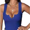 SOLY HUX Women's Summer Sleeveless Tops Ribbed Knit Notched V Neck Fitted Tank Shirts, (M)