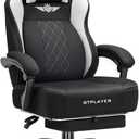 GTPLAYER Big and Tall Gaming Chair Breathable Fabric Computer Chair with Strong Lumbar Support, Comfortable Office Chairs with Pocket Spring Cushion, High Back Ergonomic Desk Chairs with Footrest (Black White)