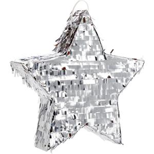 Sparkle and Bash Silver Foil Star Pinata for Kids Birthday, Twinkle Twinkle Little Star Gender Reveal Party Decorations, Baby Shower (Small, 13 x 3 In) - Pinatas for Birthday Party
