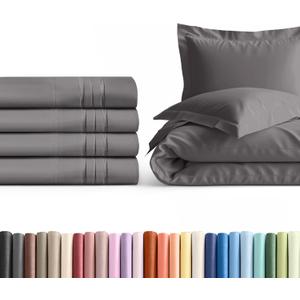 King Pillow Cases Set of 4 with Duvet Cover - Hotel Quality Pillowcase Covers - Cozy Bedding for Women, Men, Kids & Teens - Wrinkle Free Machine Washable Protectors - 4 Piece Set - King Size Dark Grey