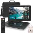 18" Portable DVD Player with Bluetooth Headset,15.6" HD Swivel Screen with Extra Carrying Bag,Support AV-in/Out and Multiple Disc Formats,High Volume Speaker,Black,[Not Support Blu-Ray]