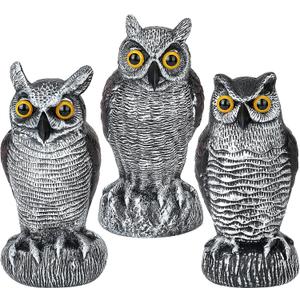 3-Pack Owl Decoys for Bird Deterrent - Weatherproof Bird Repellent Devices for Outdoor Use - Plastic Owls to Scare Birds Away and Control Garden Pests