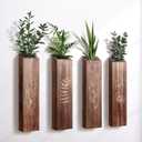 4 Pack Wood Indoor Wall Planter, Modern Boho Wall Decor for Living Room Bedroom, Farmhouse Pocket Vases for Dried Flowers and Faux Greenery Plants - Brown