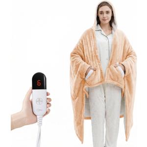 Heated Sherpa Wrap Shawl Hoodie, Electric Throw Blanket With pockets 7 Level Heating & 1-4 Hours Heating Time Settings, Suitable as a gift, 40 * 70", Yellow