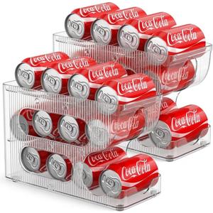 Sotfamily FIFO Soda Can Organizer for Pantry/Fridge, Automatic Rolling Pop Can Dispenser/Storage/Holder/Container for Refrigerator or 12" Deep Shelf, Space-Saving Drink Organizer for 24 Standard Cans