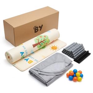 Baby Company Baby Rolled Mat - Rainbow, Baby Playpen with Play Mat & Colorful Ocean Balls – Foldable Indoor & Outdoor Activity Center, Large Safety Play Yard Mesh Enclosure for Babies and Toddlers (Gray), 50" x 50" 