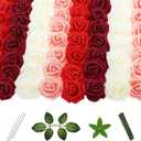 100 Pcs 2 Inch Artificial Flowers Faux Foam Fake Rose Head Bulk for Home Decor Wedding Decoration Bridal Shower Wall Table Centerpiece Arrangement DIY Craft (4 Shades of Red Ivory)
