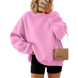 Trendy Queen Sweatshirts for Women Hoodies Oversized Crewneck Tops Sweaters Comfy Fall Winter Outfits Clothes 2025 Fashion Pink Size M