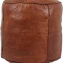 Unstuffed Genuine Tan Leather Pouf | Moroccan Ottoman Footstool, Footrest Cover | Super Soft Handmade Ottoman Pouf Comes in 18x16 inches