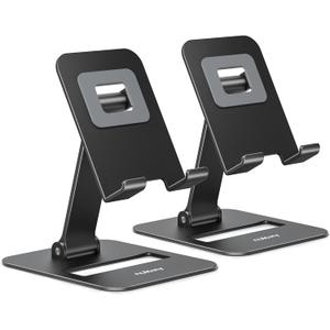 Nulaxy 2 Pack Dual Folding Cell Phone Stand, Fully Adjustable Phone Holder for Desk, Compatible with Phone 16 15 14 13 12 11, Nintendo Switch, All Phones, Black