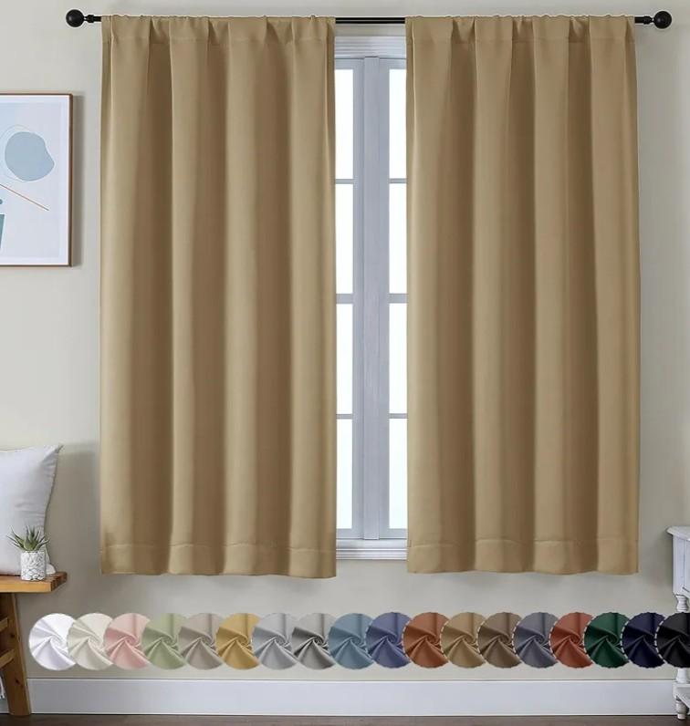 Simplebrand Ava Taupe Short Blackout Curtains for Bedroom 54 Inches Long 2 Panels Set, Solid Thermal Insulated, Energy Saving Window Treatment Curtains Blackout Drapes, W40 x L54 Inch, Taupe