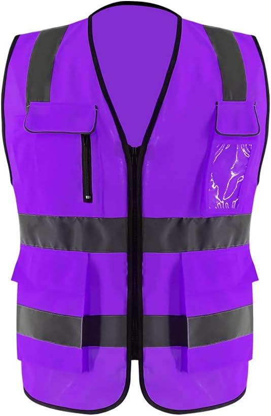 High Visibility Safety Vest ANSI Class 2 Reflective Work Vest with 7 Pockets Construction Vest for Men (M)