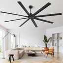 84 Inch Industrial Ceiling Fan - Large Ceiling Fan with DC Motor, 3 Downrods, 6-Speed Remote Control, 8 Reversible Blades, Commercial Ceiling Fans for Garage/Porch/Shop, Black No Light