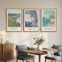 3 Piece Framed Monet Landscape Wall Art for Living Room, Large Impressionist Vintage Coastal Picture Canvas Prints Painting, Classic Nature Artwork Decor for Bedroom Hallway 16x24 Inch, 16w" X 24h"x3pcs