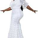 Cololura Elegant Plus Size Lantern Sleeve Hollow Bodycon Formal Gown Maxi Dress 3XL