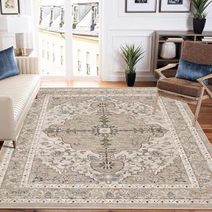 U'Artlines Boho Vintage Area Rug 5'x7' Machine Washable Low Pile Soft Floor Carpet Non Slip Non Shedding Accent Rug for Living Room Bedroom Entryway Dining Room Office BeigeBrown