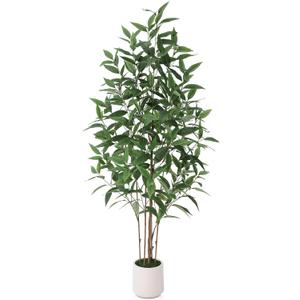 Ferrgoal Artificial Eucalyptus Tree5FT UV Resistant Fake Outdoor Plants,Artificial Plants Indoor with White Planter,Silk Leaves,Faux Tree for Home Decor Floor Porch Liveing Room