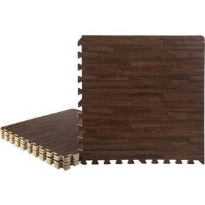 Stalwart Wood Grain Foam Floor Tiles - 24sqft Total, Dark, 6-Pack