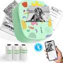 Mini Sticker Printer AHM2, Mini Thermal Printer with 3 Rolls Paper, Portable Bluetooth Inkless Printpods, Pocket Label Maker Suitable for Kids Creative DIY, Diaries, Photos, Study Notes-Green