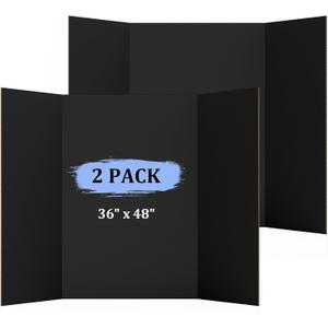 2 Pack 36" x 48" Trifold Poster Board for Presentation, Black Corrugated Cardboard Large Tri Fold Poster Board for Science Fair, Office or School Projects, Photo Displays, Exhibitions Event
