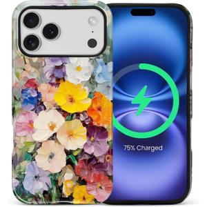 Magnetic Case for iPhone 17 Pro Max,Compatible with MagSafe Hybrid Heavy Duty 2 in 1 Full Body Rugged Shockproof Protection Glossy Case Oil Painting Flowers Garden