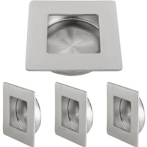 HOMOTEK Square Recessed Sliding Closet Door Finger Pulls, Inner Diameter 2-1/8 Inch(54mm), Flush Handles for Pocket, Barn Door Handles, Drawer pulls(Brushed Stainless Steel, 4 Pack)