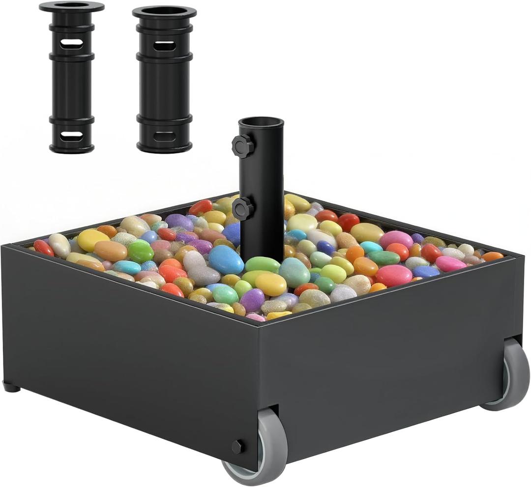 Patio Umbrella Base Heavy Duty with Wheels, Max 200lb Capacity Fillable Planter Umbrella Stand, Metal Outdoor Umbrella Holder for Patio, Deck, Garden, Poolside and Lawn (Black-Grey)