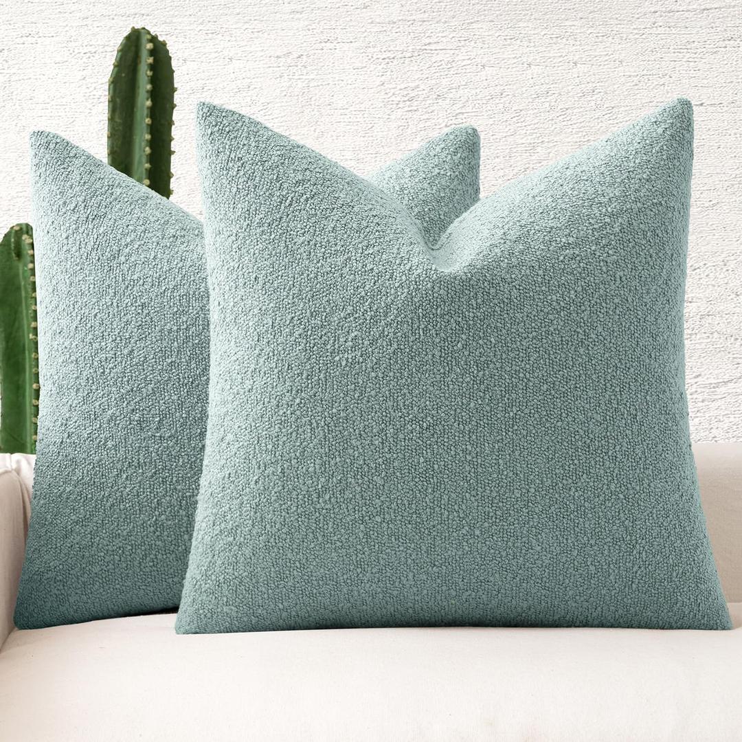 MIULEE 18x18 Inch Decorative Pillow Covers for Couch Bed Set of 2 Textured Boucle Neutral Winter Throw Pillows Aqua Blue Accent Solid Cushion Pillowcases Sofa Livingroom Home Decor
