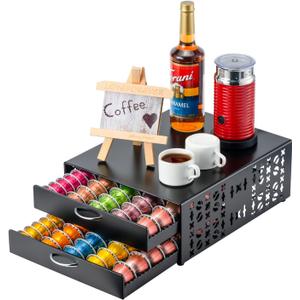 Flagship Vertuo Pod Holder Coffee Storage for Nespresso Organizer - Large Capacity 2 Tier Drawer Fits All Size Vertuo Pods (Normal)