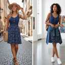 Summer Dresses for Women 2026 Trendy Twist Front Waffle Knit Dress Flowy Sleeveless Sundresses (Blue, M)
