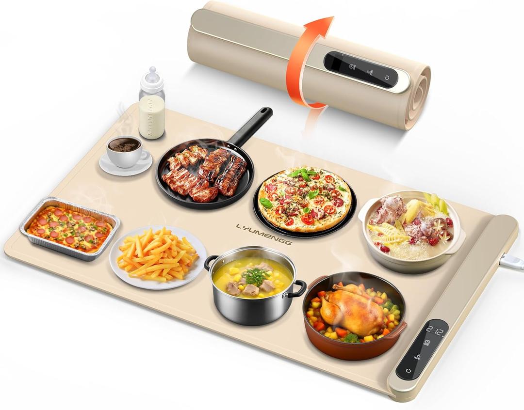 Warming Mat For Food 500W Graphene High-Tech 5s Rapid Food Warming Mat,6-Temp And 6h Timer Food Warmer,Auto Shut Off Chafing Dishes For Buffet,Roll Up Food Warmers For Parties Buffet White
