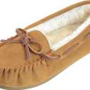 Womens Moccasin Slippers Micro Suede Cozy Indoor Outdoor House Shoes (7, Brown)