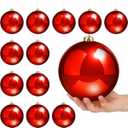 Zubebe 12 Pcs Large Christmas Ball Ornaments Giant Oversized Plastic Shatterproof Christmas Ball Outdoor Vintage Hanging Decorations UV Water Resistant for Holiday Farmhouse(Red, 6 Inches)