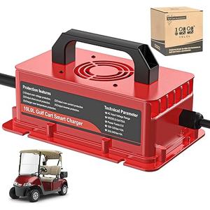 10L0L 15 AMP 48 Volt Golf Cart Charger for Club Car DS and Precedent with 3-Pin Round Plug, Lightweight Smart Charging for Lead Acid Batteries, Auto-Shut Off Protection - Black/Red