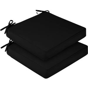 downluxe Waterproof Outdoor Chair Cushions for Patio Furniture, 18" x 18" x 2" Patio Chair Cushion with Adjustable Ties & Portable Handle, Square Outdoor Cushion with Removable Cover, Black, 2 Pack